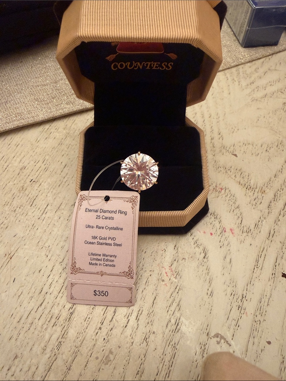 Countess Pink Crystal Solitaire Ring in Gold Finish